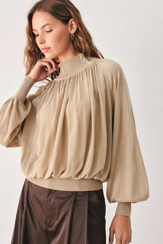 MACADAMIA DRAPED SWEATER KNIT TOP - Glamourous Grace