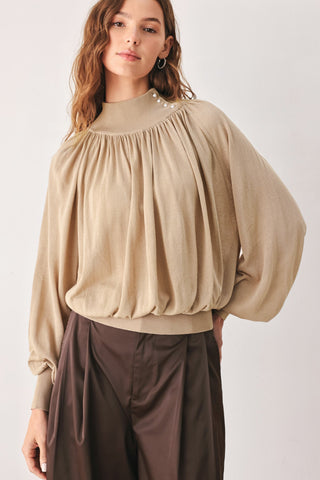 MACADAMIA DRAPED SWEATER KNIT TOP