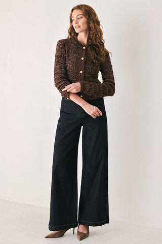 GEMSTONE GLOW BROWN JEWEL-BUTTON CROPPED CARDIGAN