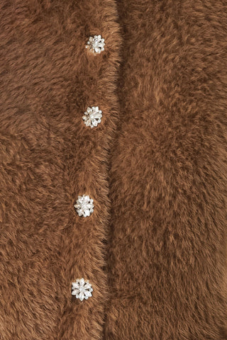 CAMEL CLASSIC CAMEL/OFF WHITE ELBOW-SLEEVE CARDIGAN