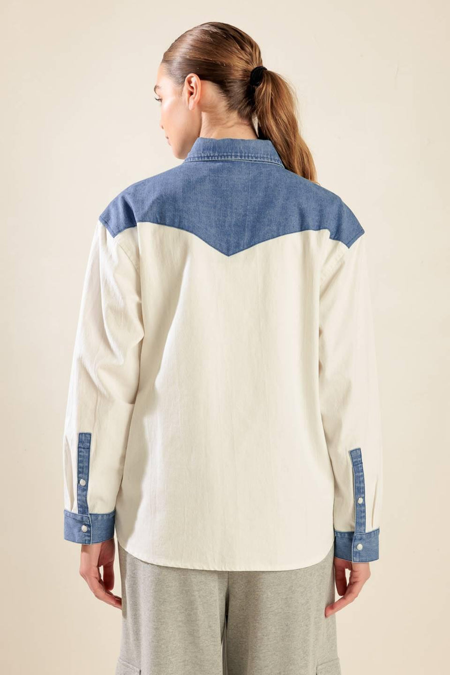 KEEP IT GOING WOVEN AND DENIM SHIRT - Glamourous Grace