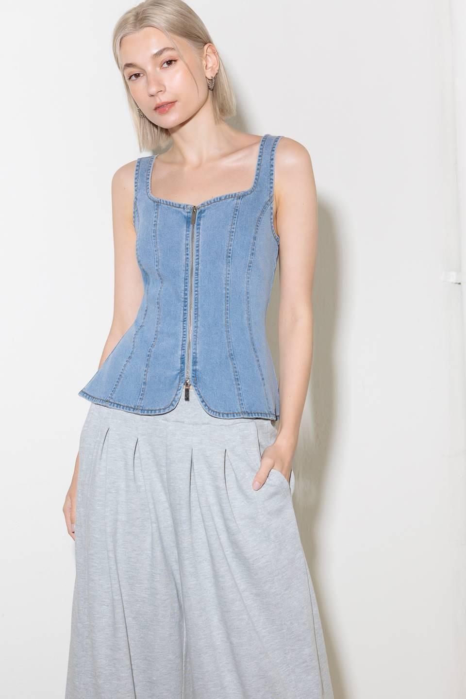 ALMOST ANGELIC LIGHT INDIGO DENIM TOP - Glamourous Grace