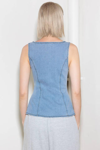 ALMOST ANGELIC LIGHT INDIGO DENIM TOP - Glamourous Grace
