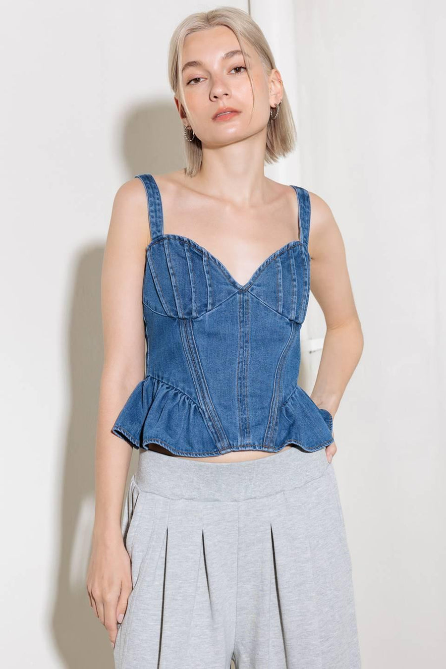 WHISPER SOFTLY BLUE DENIM TOP - Glamourous Grace