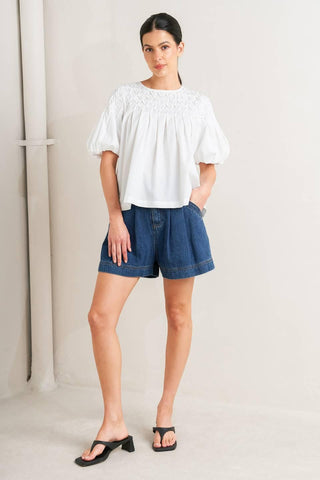 WHITE DREAM PUFF WOVEN TOP - Glamourous Grace