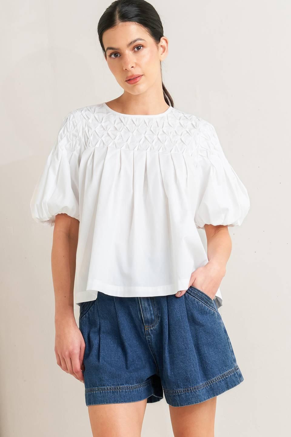 WHITE DREAM PUFF WOVEN TOP - Glamourous Grace
