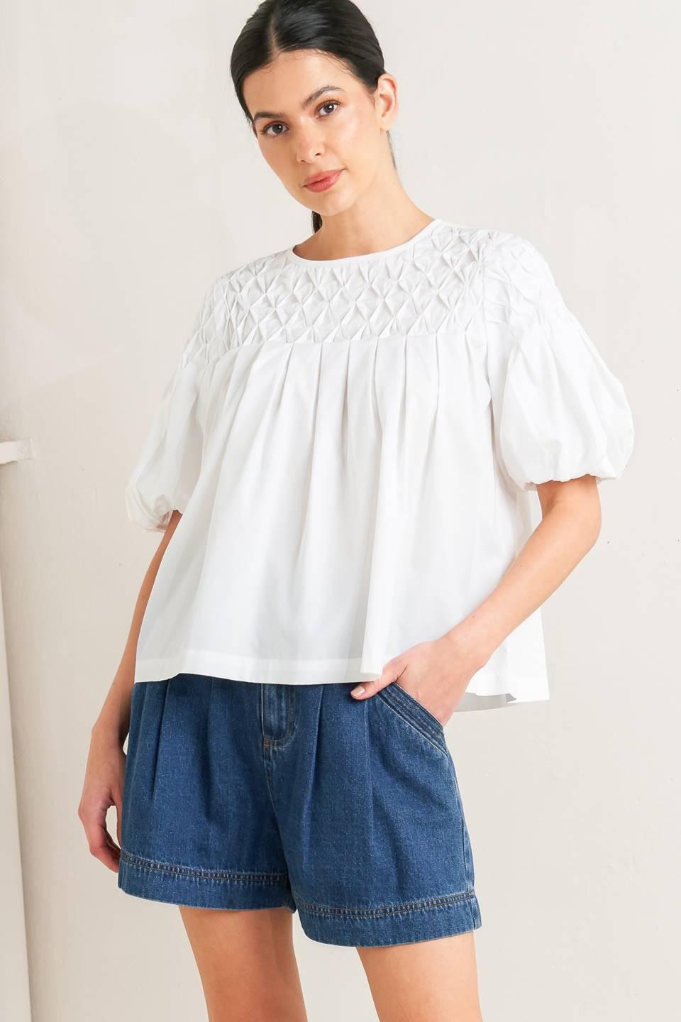 WHITE DREAM PUFF WOVEN TOP - Glamourous Grace