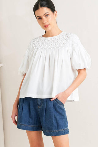 WHITE DREAM PUFF WOVEN TOP - Glamourous Grace