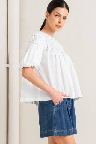 WHITE DREAM PUFF WOVEN TOP - Glamourous Grace