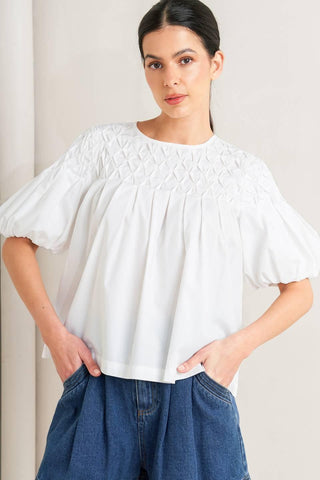 WHITE DREAM PUFF WOVEN TOP - Glamourous Grace