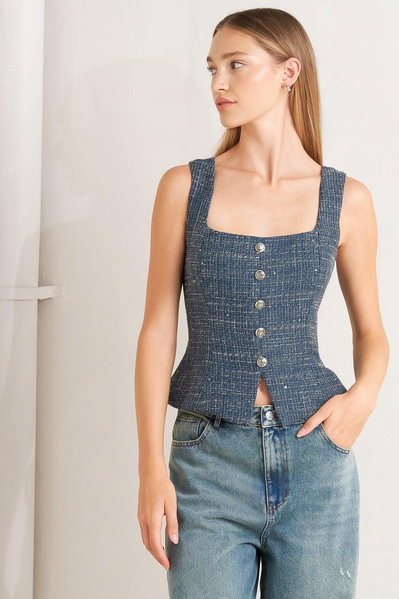 STUDIO FEMME LOOK TWEED TOP - Glamourous Grace