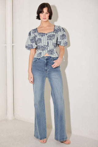 SWEET CHECK ROMANCE WOVEN JACQUARD TOP - Glamourous Grace