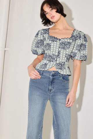SWEET CHECK ROMANCE WOVEN JACQUARD TOP - Glamourous Grace