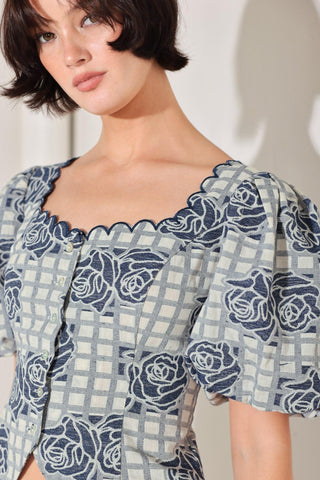SWEET CHECK ROMANCE WOVEN JACQUARD TOP - Glamourous Grace