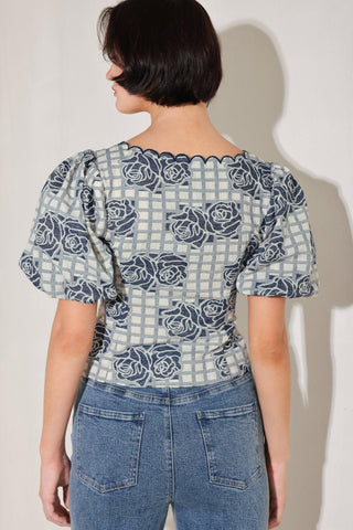 SWEET CHECK ROMANCE WOVEN JACQUARD TOP - Glamourous Grace