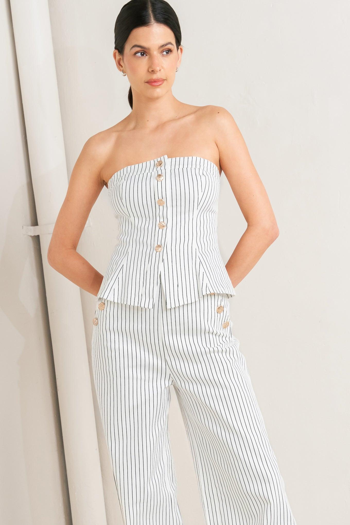 EFFORTLESS FORM STRIPE WOVEN TWILL TOP - Glamourous Grace