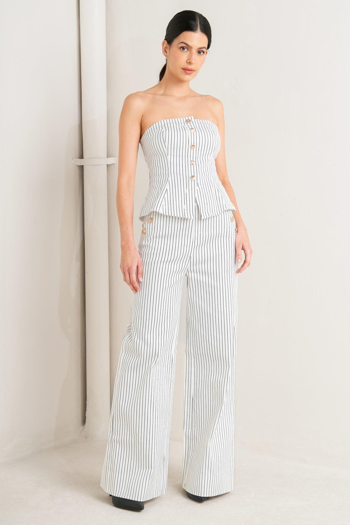 EFFORTLESS FORM STRIPE WOVEN TWILL TOP - Glamourous Grace