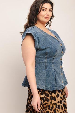 NO SECOND THOUGHT WASHED DENIM TOP - Glamourous Grace