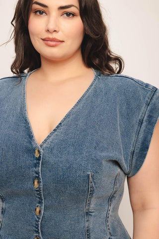 NO SECOND THOUGHT WASHED DENIM TOP - Glamourous Grace