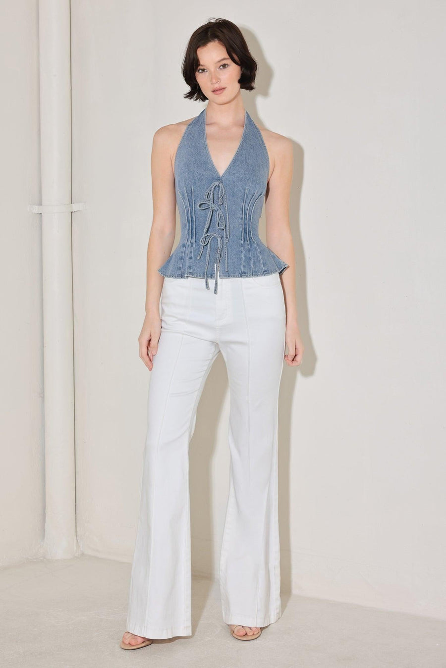 RETRO RISE HALTER DENIM TOP - Glamourous Grace