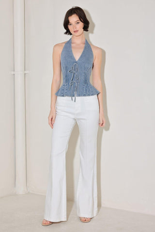 RETRO RISE HALTER DENIM TOP - Glamourous Grace