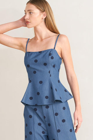 [PREORDER] MIDNIGHT POLKA WOVEN TOP