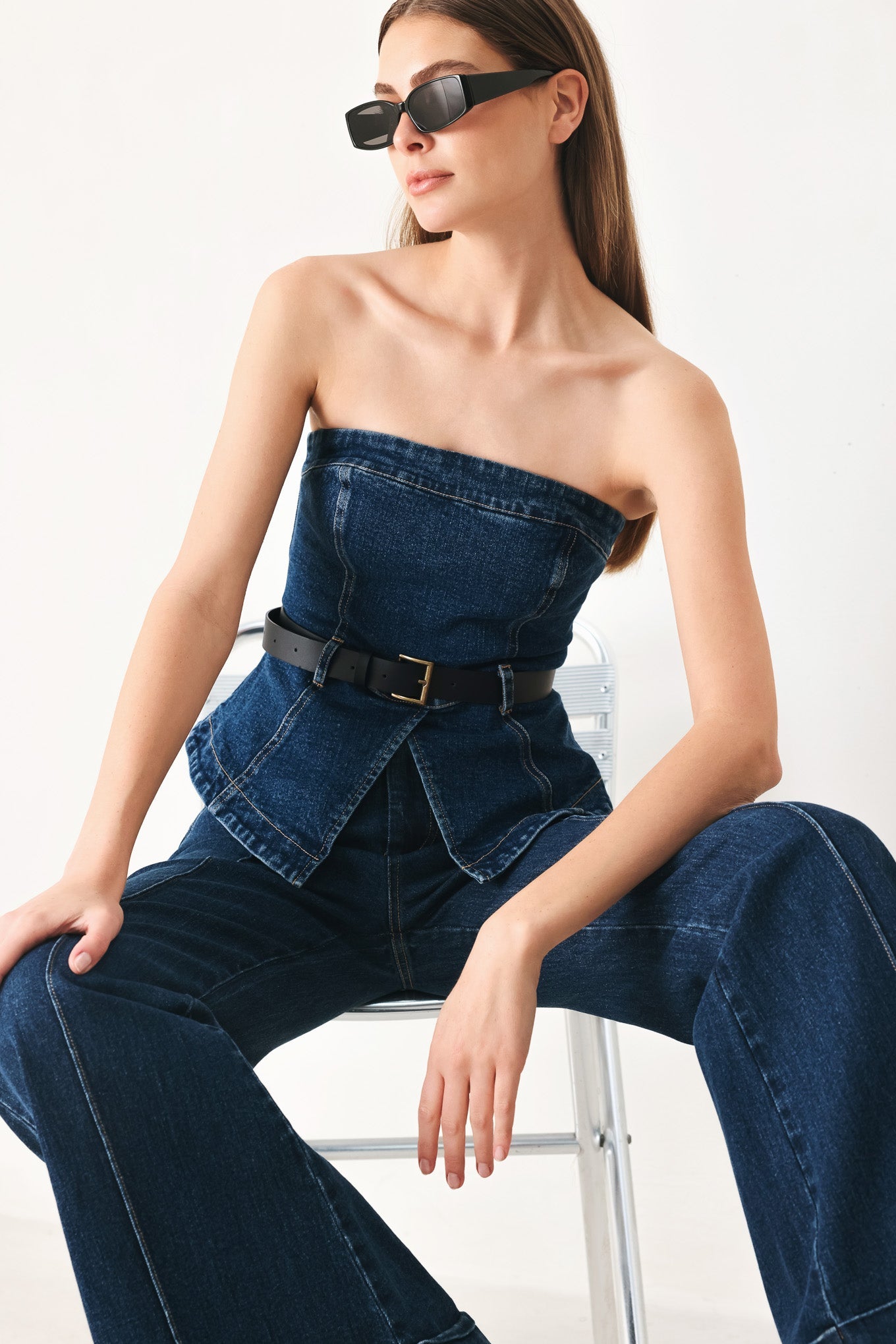 SKYLINE FLARE DENIM TUBE TOP - Glamourous Grace