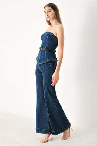 SKYLINE FLARE DENIM TUBE TOP - Glamourous Grace