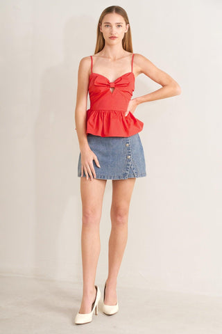 SUNSET BOW RED WOVEN TOP - Glamourous Grace