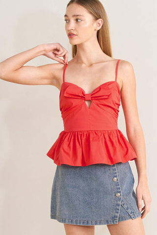 SUNSET BOW RED WOVEN TOP - Glamourous Grace