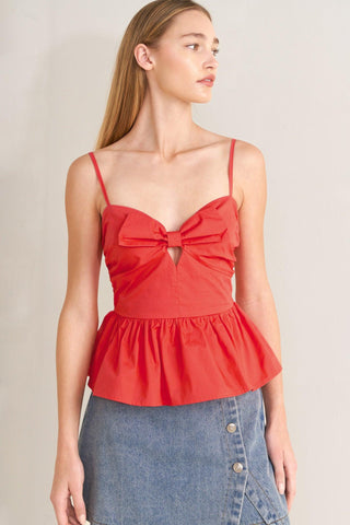 SUNSET BOW RED WOVEN TOP - Glamourous Grace