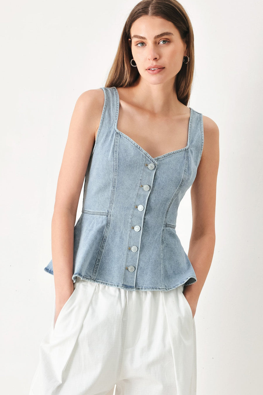 BLOSSOM BLUE DENIM TOP - Glamourous Grace