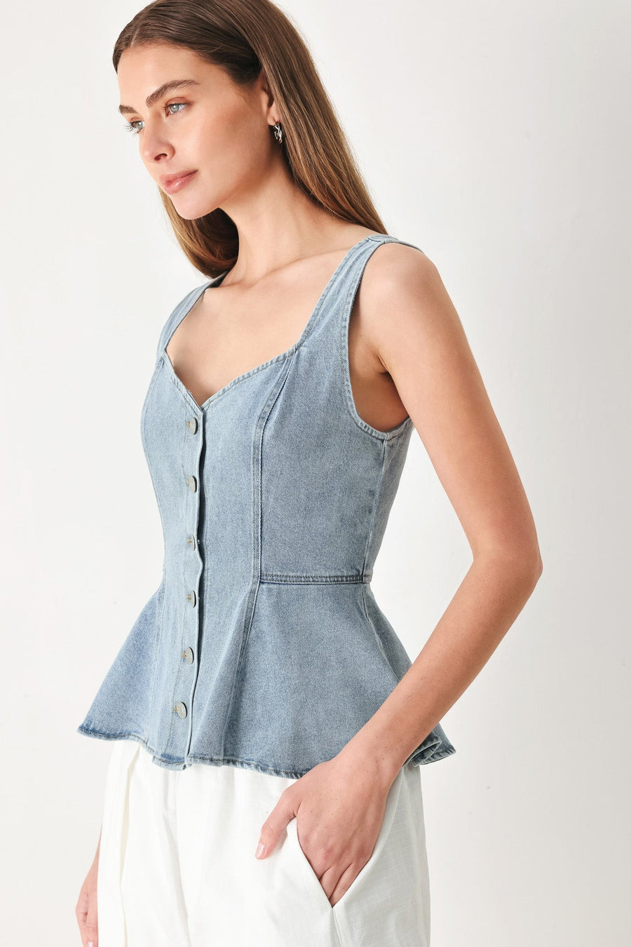 BLOSSOM BLUE DENIM TOP - Glamourous Grace