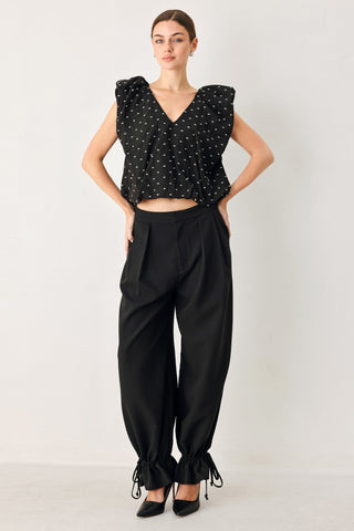 POLKA FLUTTER WOVEN TOP