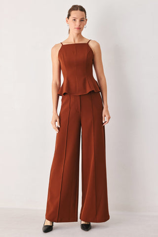 AUTUMN RUST FLOWY WOVEN TOP
