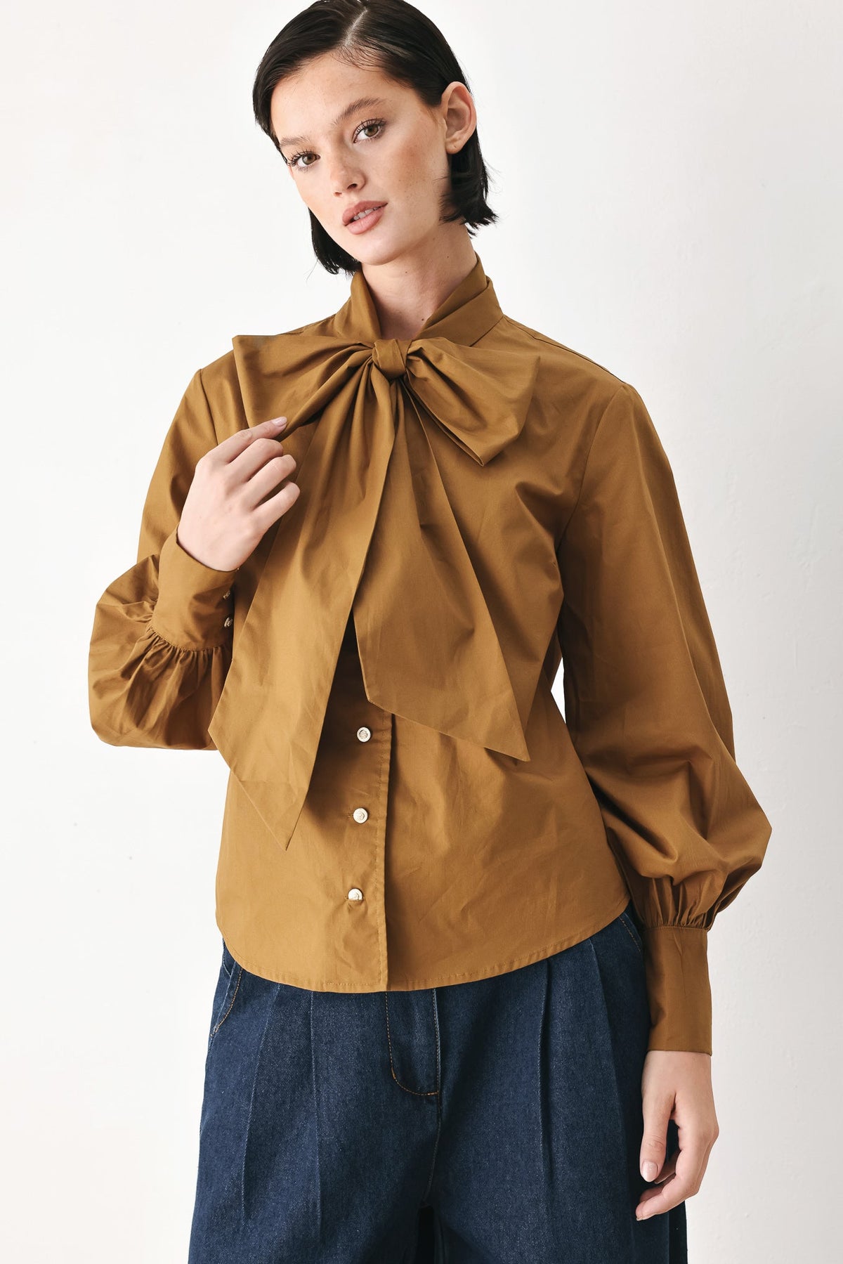 GOLDEN BROWN CASCADE WOVEN TOP - Glamourous Grace