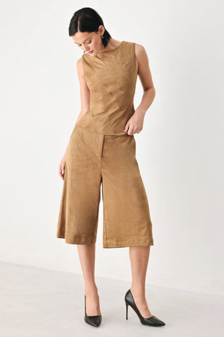 DESERT MOD CAMEL FAUX SUEDE SLEEVELESS TOP