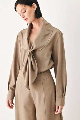 MOCHA MUSE SCARF TIE BUTTON DOWN TOP