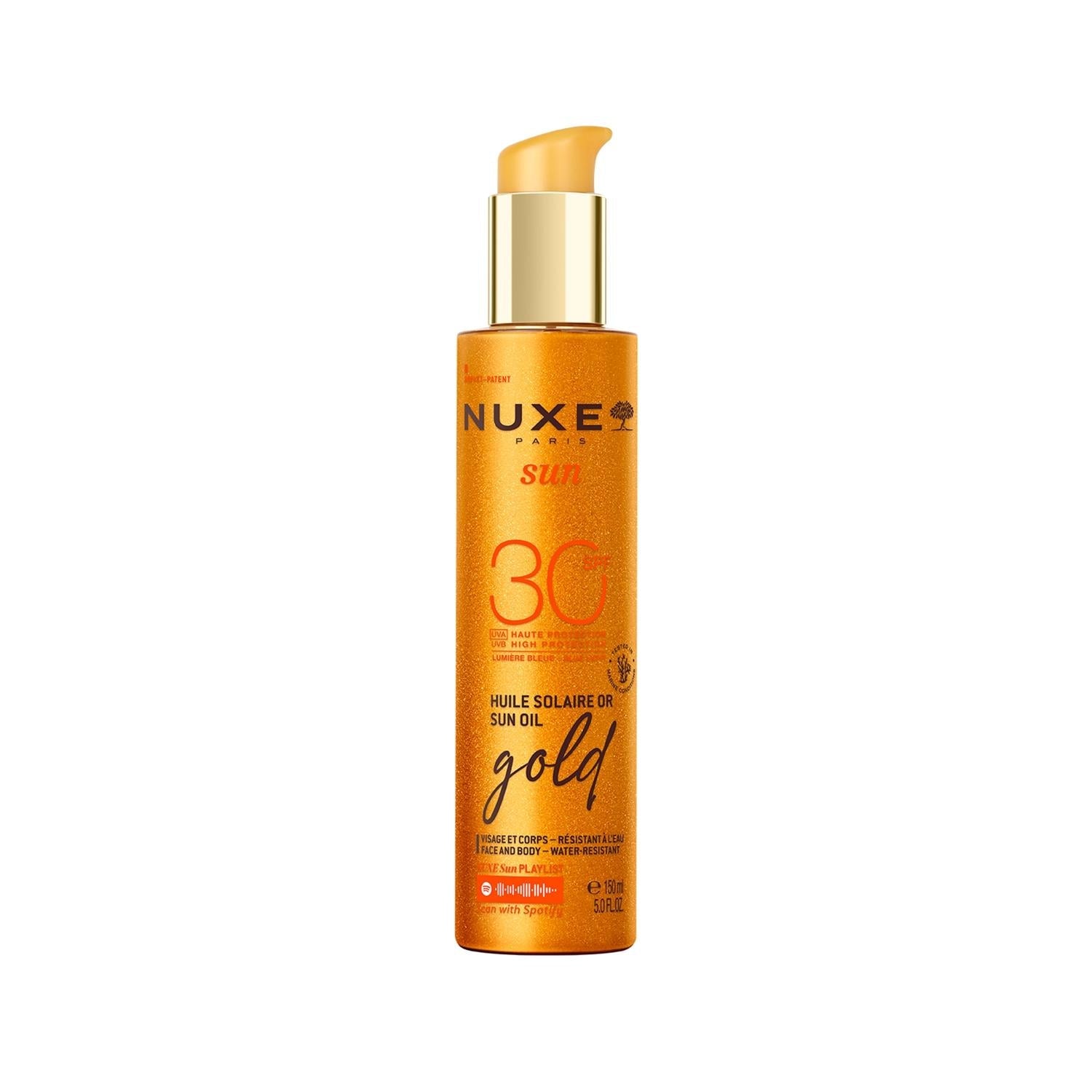 Nuxe Sun: SPF 30 Golden Shimmer Oil - Face & Body Sunscreen for Glowing, Protected Skin (150ml) - Glamourous Grace