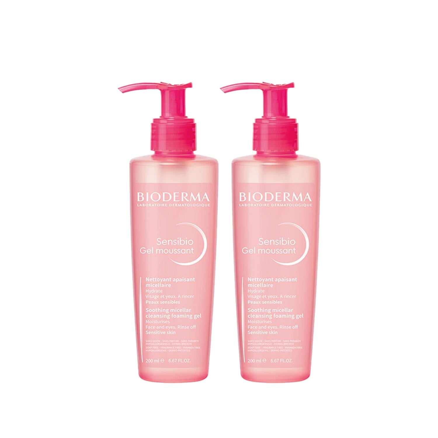 Bioderma Sensibio Foaming Face Cleansing Gel for Sensitive Skin - Gentle, Dermatologically Tested, 200ml x2 - Glamourous Grace
