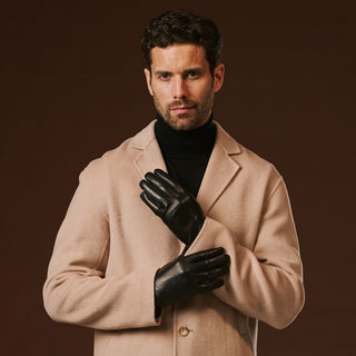 Fabio (black) - Men's classic Italian lambskin leather gloves with pure silk lining - Glamourous Grace