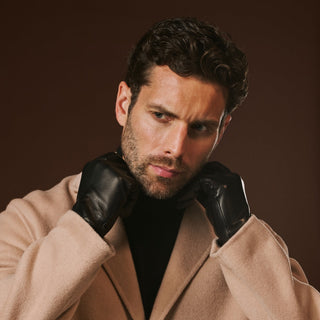 Fabio (black) - Men's classic Italian lambskin leather gloves with pure silk lining - Glamourous Grace