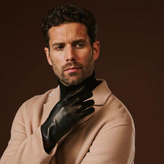 Fabio (black) - Men's classic Italian lambskin leather gloves with pure silk lining - Glamourous Grace