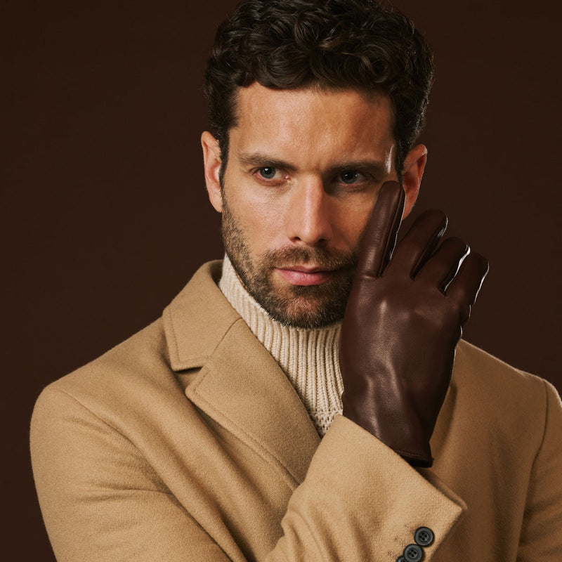 Fabio (brown) - Men's classic Italian lambskin leather gloves with pure silk lining - Glamourous Grace