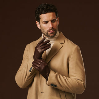 Fabio (brown) - Men's classic Italian lambskin leather gloves with pure silk lining - Glamourous Grace