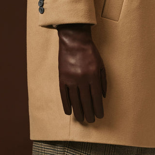 Fabio (brown) - Men's classic Italian lambskin leather gloves with pure silk lining - Glamourous Grace