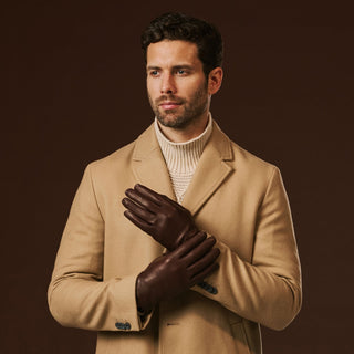 Fabio (brown) - Men's classic Italian lambskin leather gloves with pure silk lining - Glamourous Grace