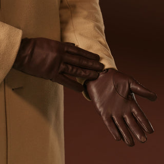 Fabio (brown) - Men's classic Italian lambskin leather gloves with pure silk lining - Glamourous Grace