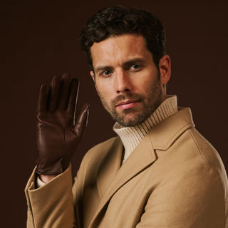 Fabio (brown) - Men's classic Italian lambskin leather gloves with pure silk lining - Glamourous Grace