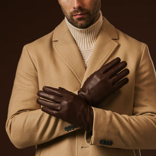 Fabio (brown) - Men's classic Italian lambskin leather gloves with pure silk lining - Glamourous Grace
